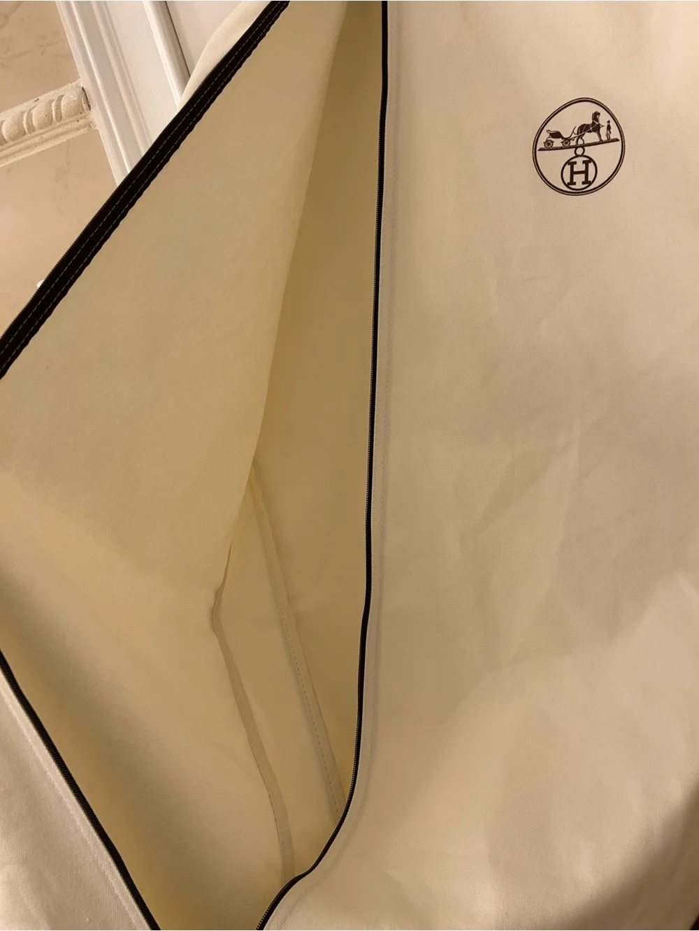 Hermes Garment Bag in Cream with Piping Trim